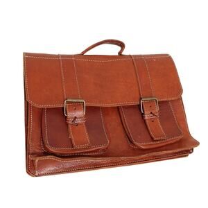 Mens leather satchel / briefcase / messenger tote bag/ cognac